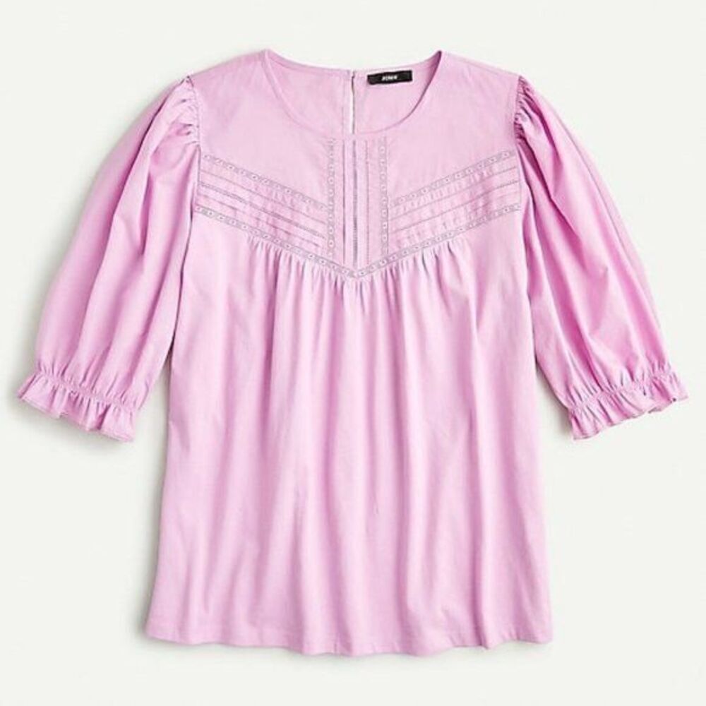 J Crew Puffed-sleeve Woven Cotton Lace Top  Peony XS NWT